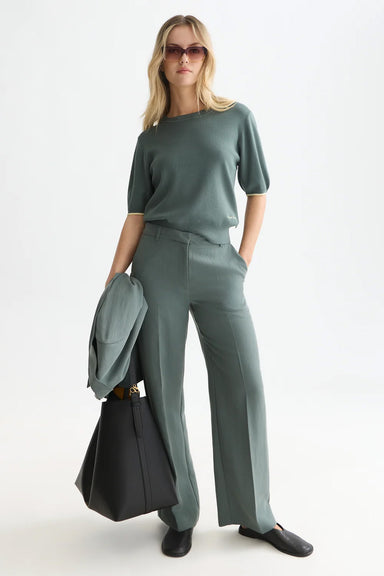 Scotch & Soda Edie High Rise Wide Leg in Balsam Green — Full-body view
