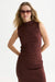 Scotch & Soda Embossed Pleat Mock Neck Tank in Bitter Chocolate — front view, hands behind back