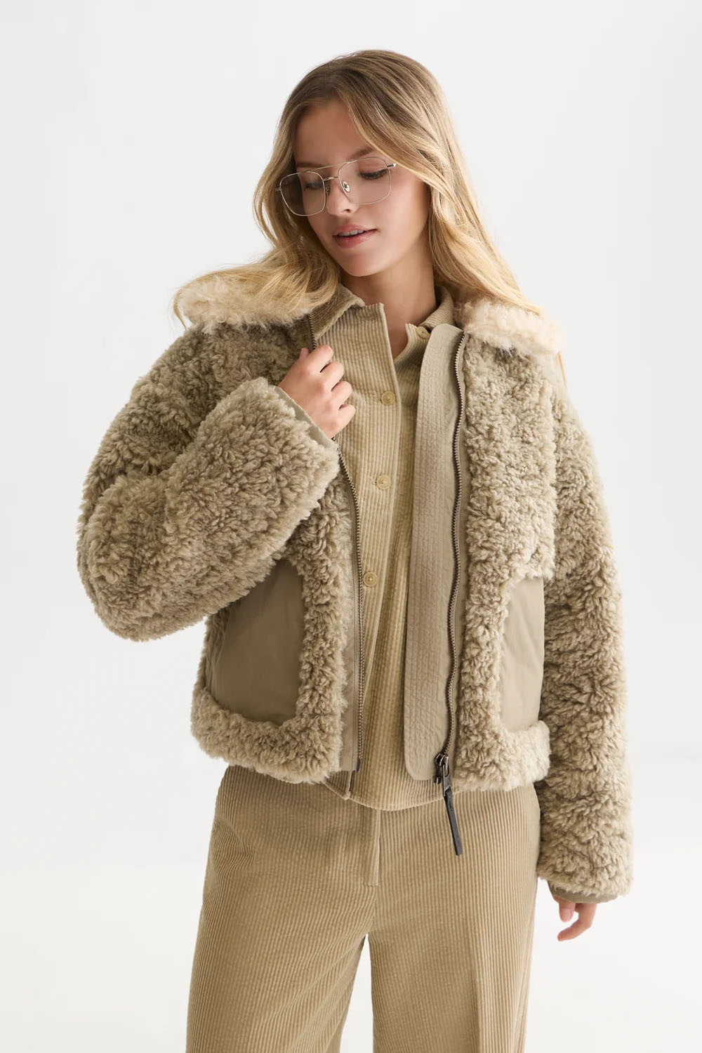 Scotch & Soda Faux Fur Short Jacket in Aluminum — Front view