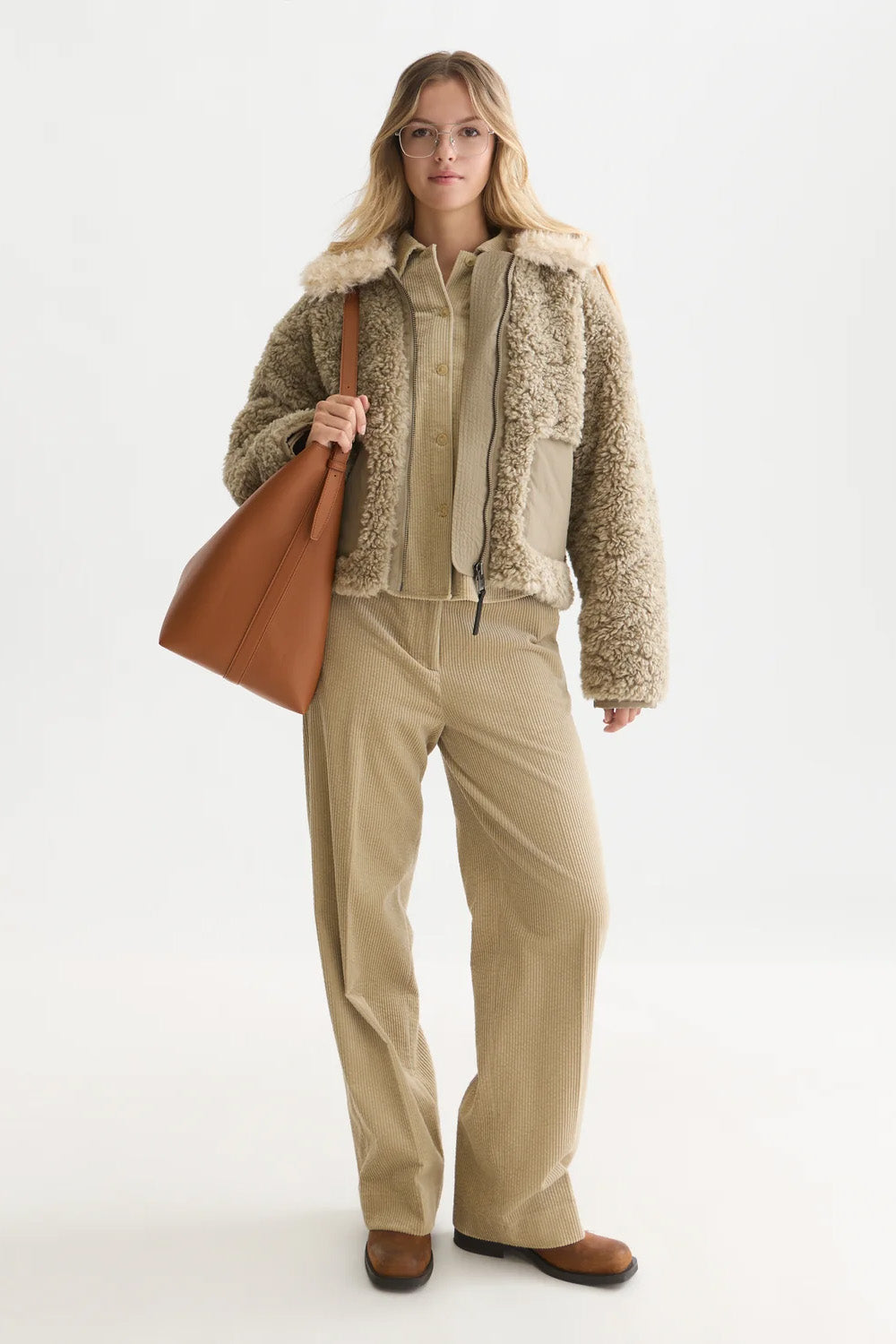 Scotch & Soda Faux Fur Short Jacket in Aluminum — Full-body view