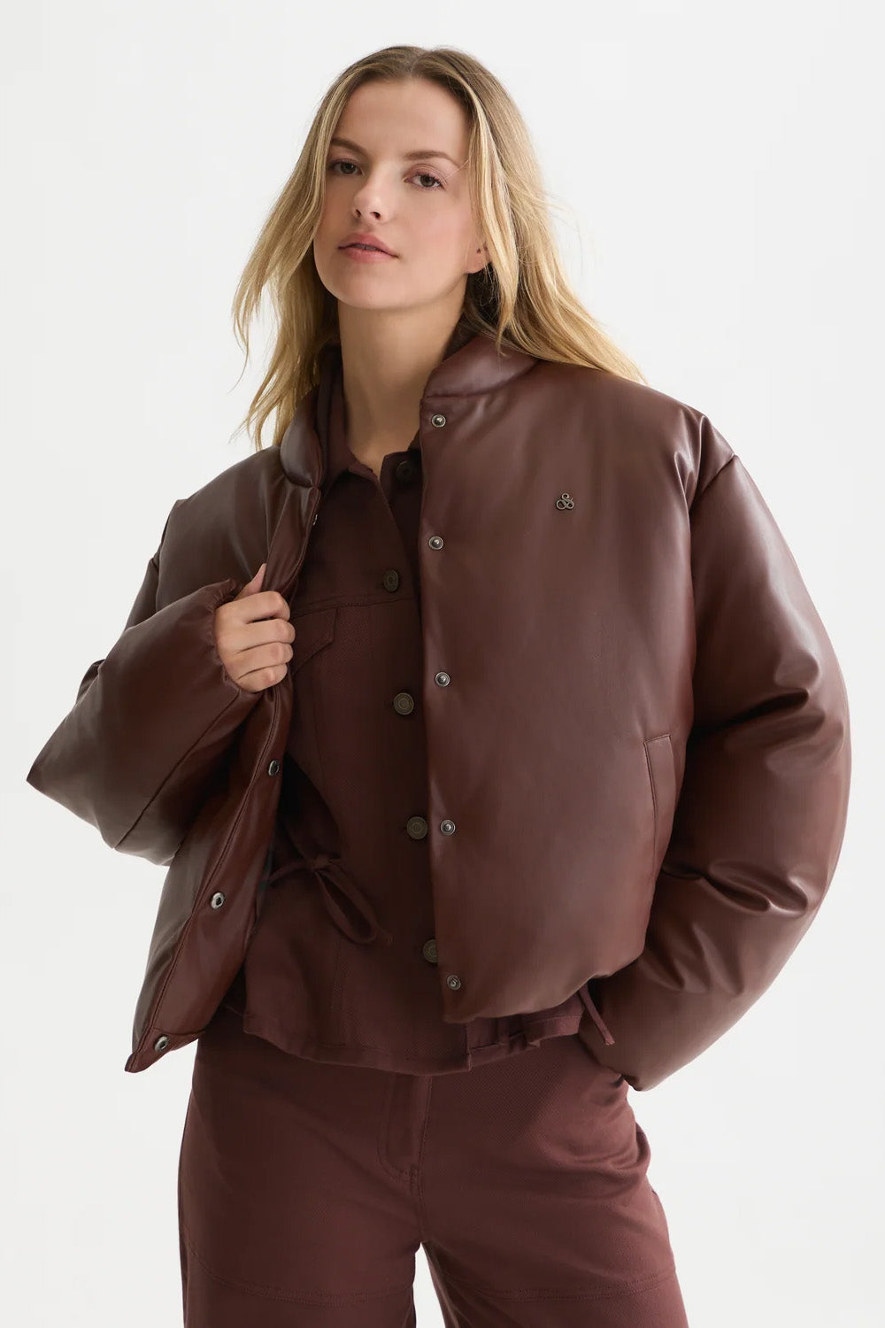 Scotch & Soda Faux Leather Short Jacket in Bitter Chocolate — Front view