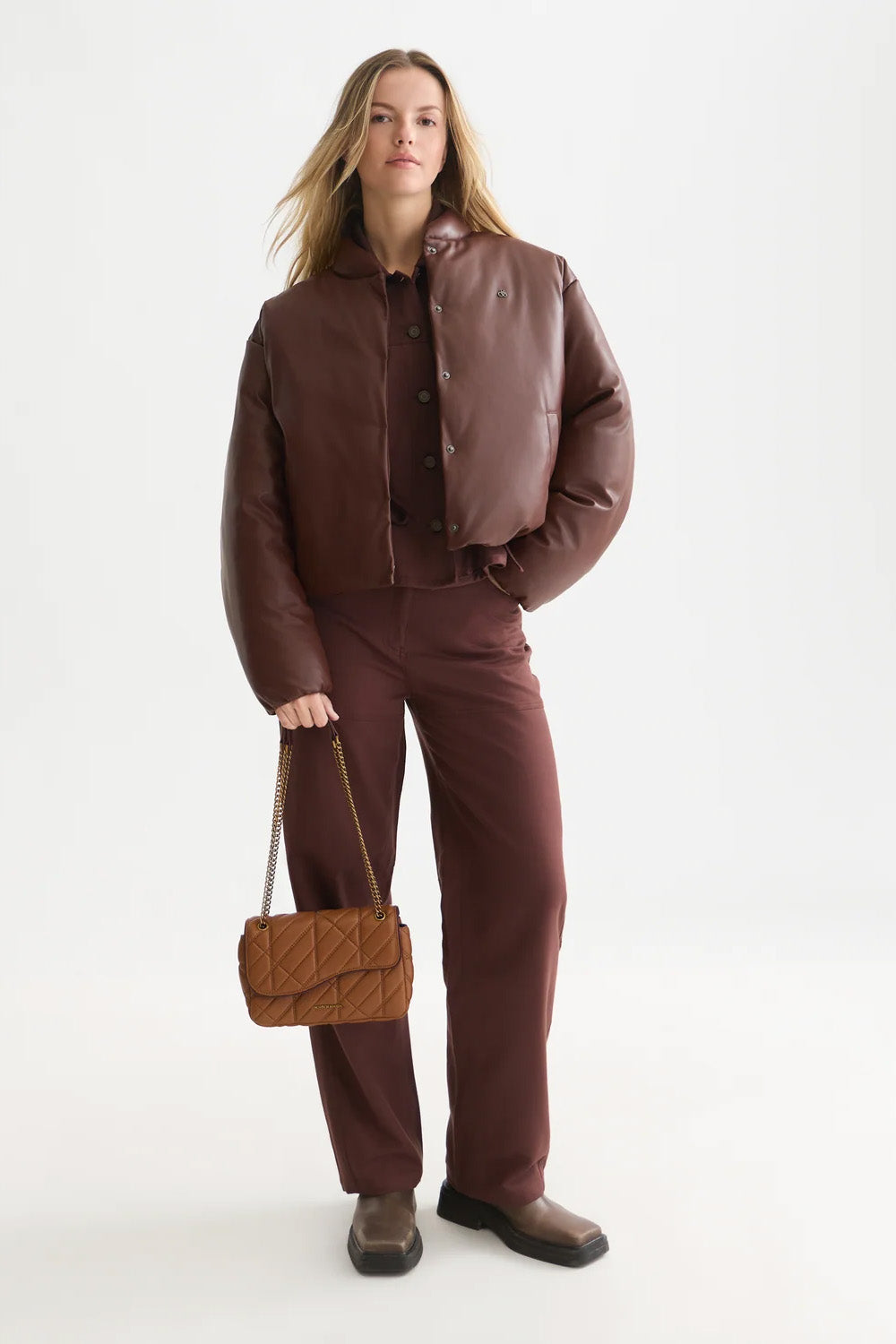 Scotch & Soda Faux Leather Short Jacket in Bitter Chocolate — Full-body view