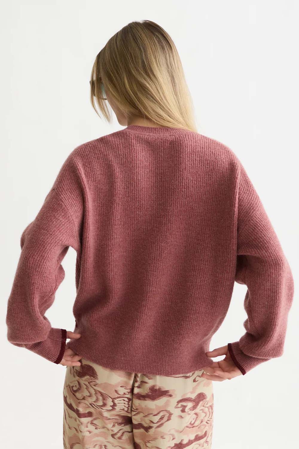 Scotch & Soda Fuzzy Crew Neck Pullover in Withered Rose Melange — back view