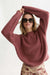Scotch & Soda Fuzzy Crew Neck Pullover in Withered Rose Melange — front view, arms raised