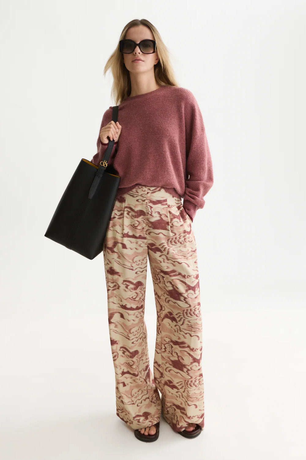 Scotch & Soda Fuzzy Crew Neck Pullover in Withered Rose Melange — full-body view