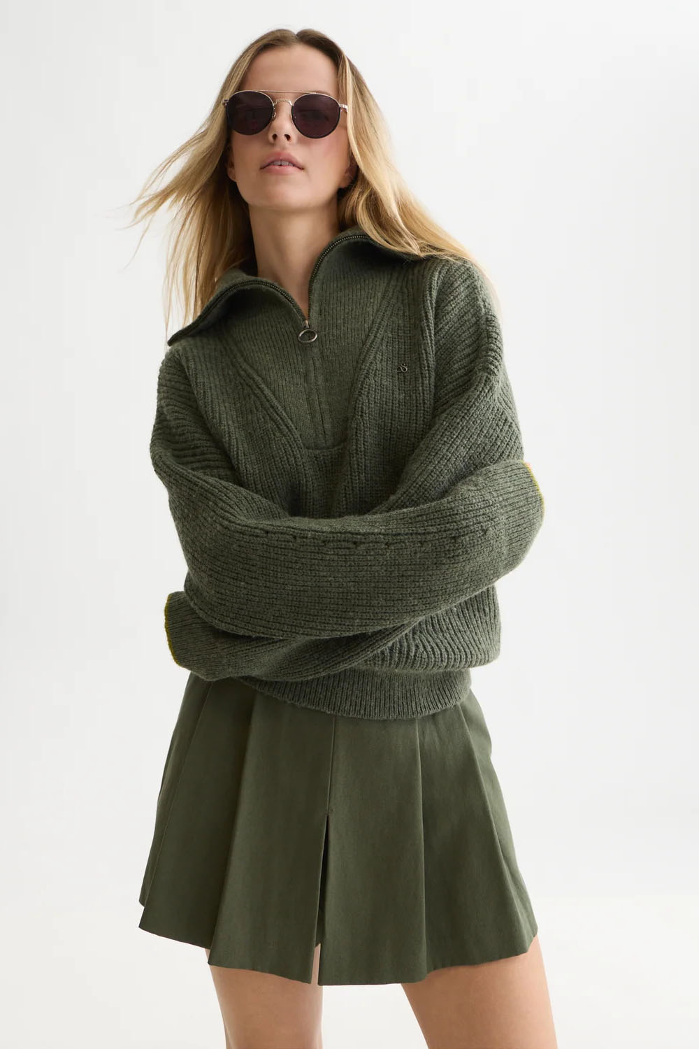 Scotch & Soda Half-Zip Relaxed Fit Pullover in Thyme — front view