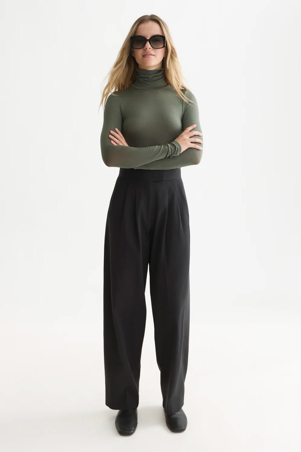 Scotch & Soda Roll Up Neck T-Shirt in Thyme — full-body view