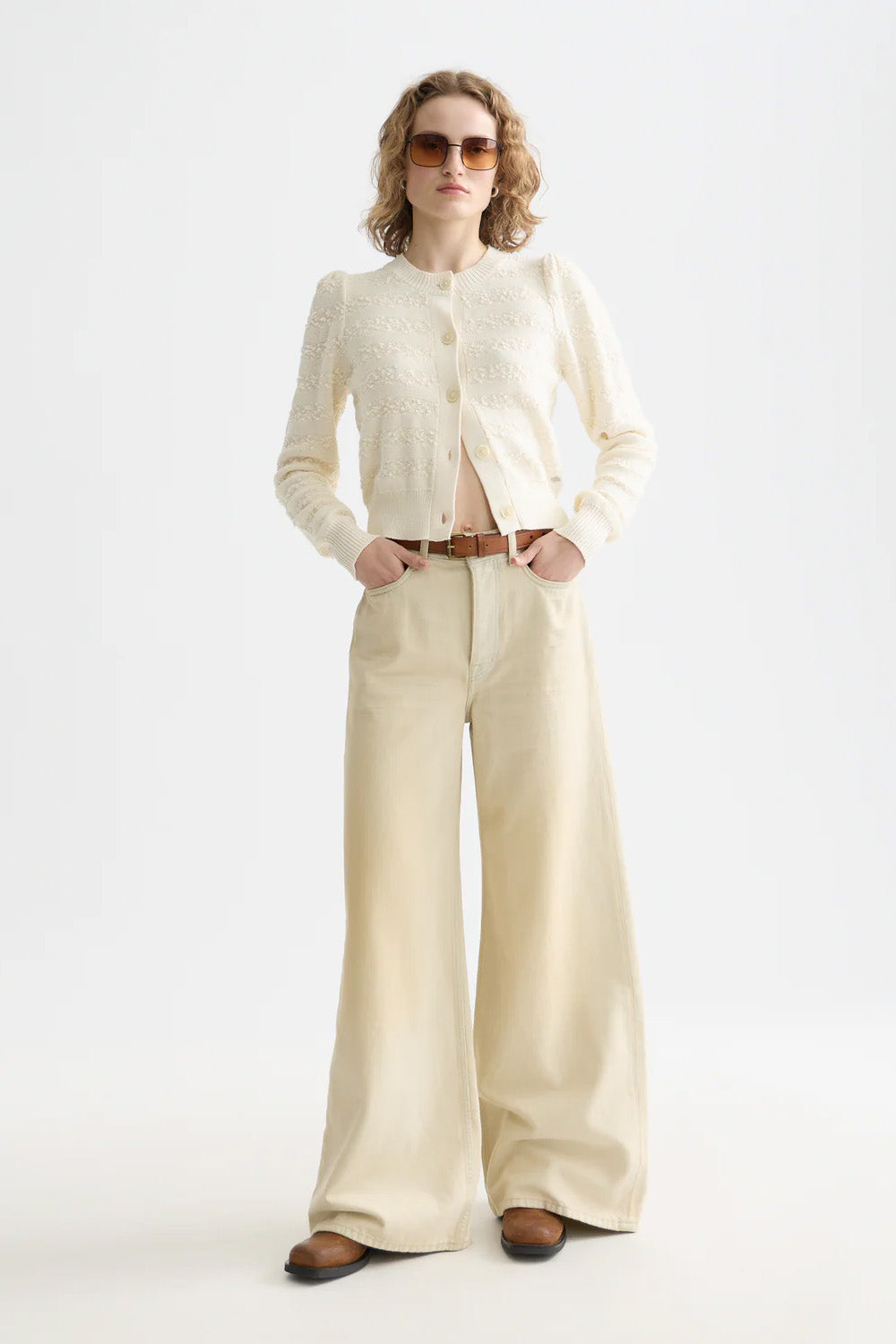 scotch and soda boucle stripe cardigan eggnog