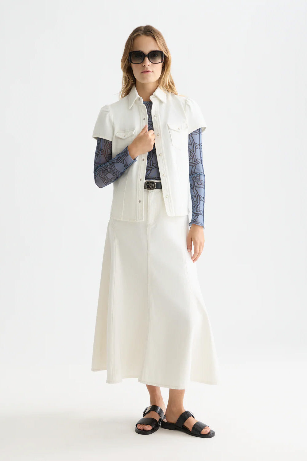 scotch and soda cap sleeve denim shirt stardust white