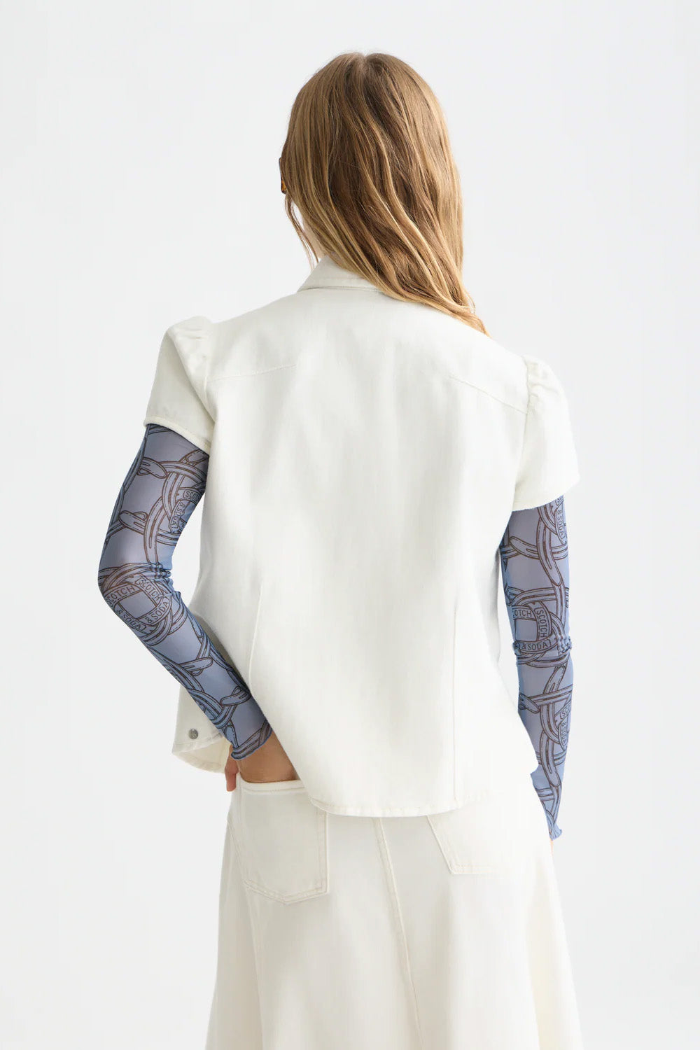 scotch and soda cap sleeve denim shirt stardust white back