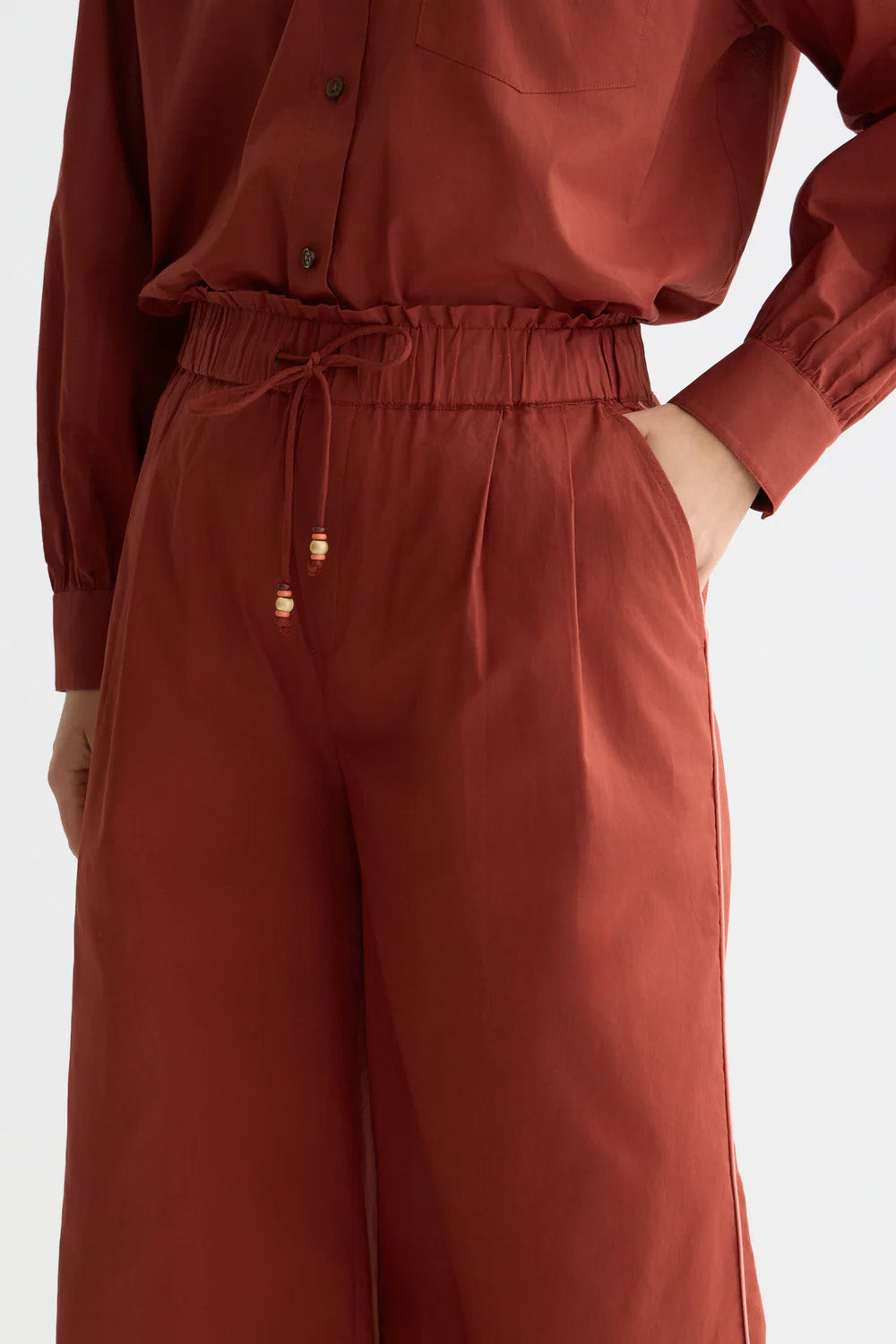 scotch and soda cotton voile pull on pant burnt henna detail