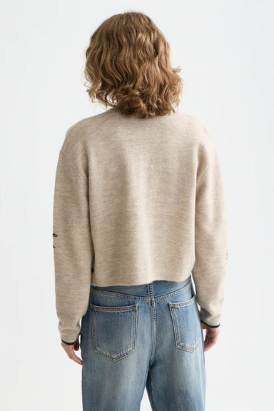 scotch and soda embroidered crewneck cardigan oatmeal melange back