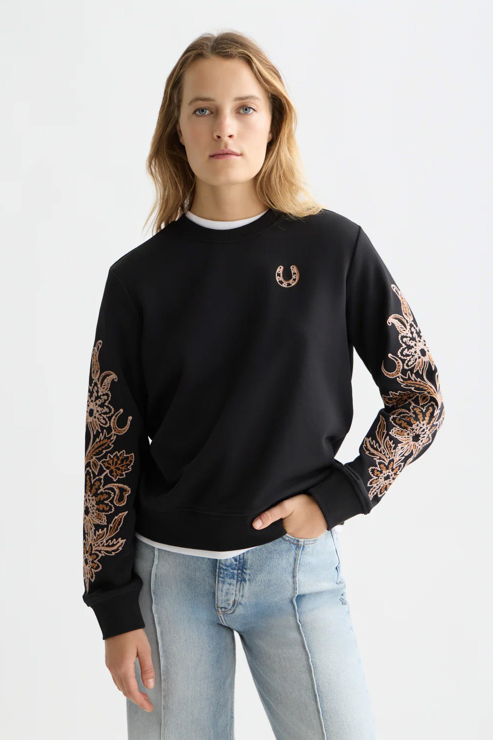 scotch and soda embroidered sweatshirt meteorite front