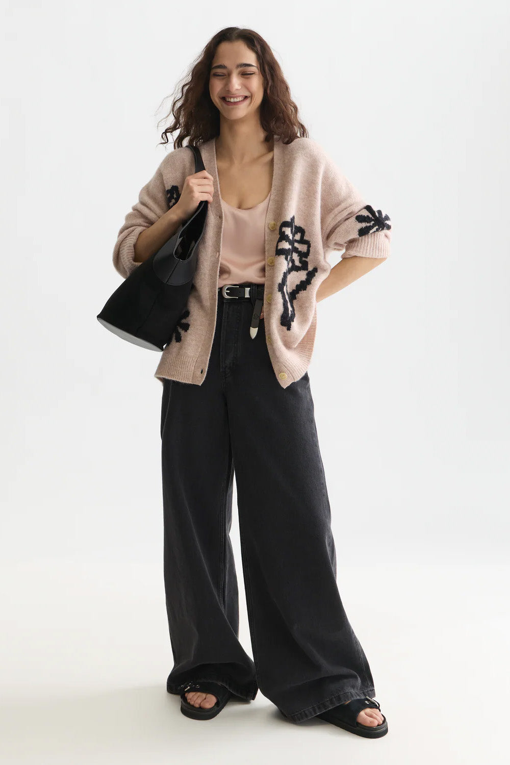 scotch and soda intarsia oversized cardigan rose dust melange