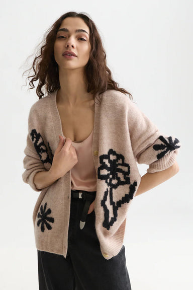 scotch and soda intarsia oversized cardigan rose dust melange front