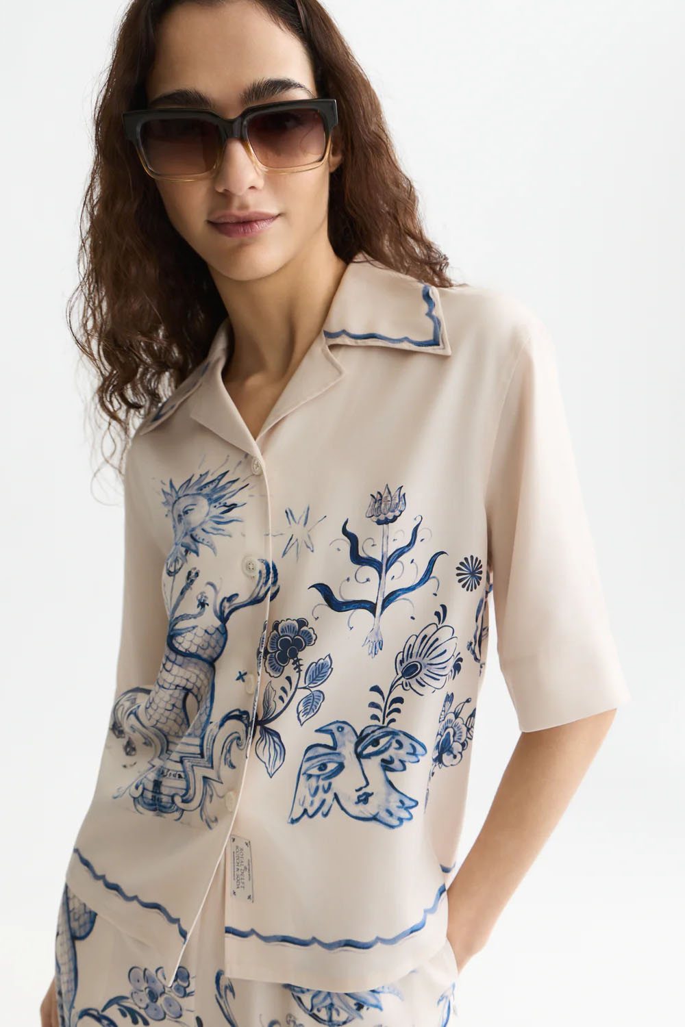 scotch and soda printed camp shirt eggnog detail