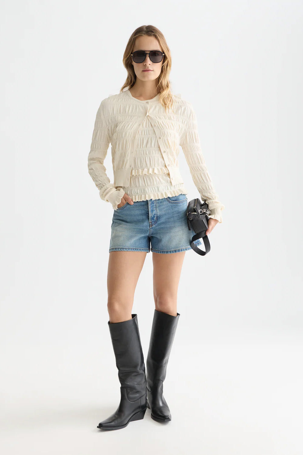 scotch and soda smock stitch cardigan eggnog
