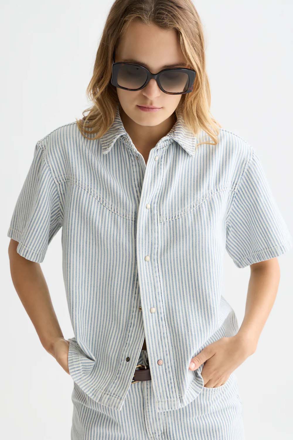 scotch and soda ss denim shirt indigo stripe profile