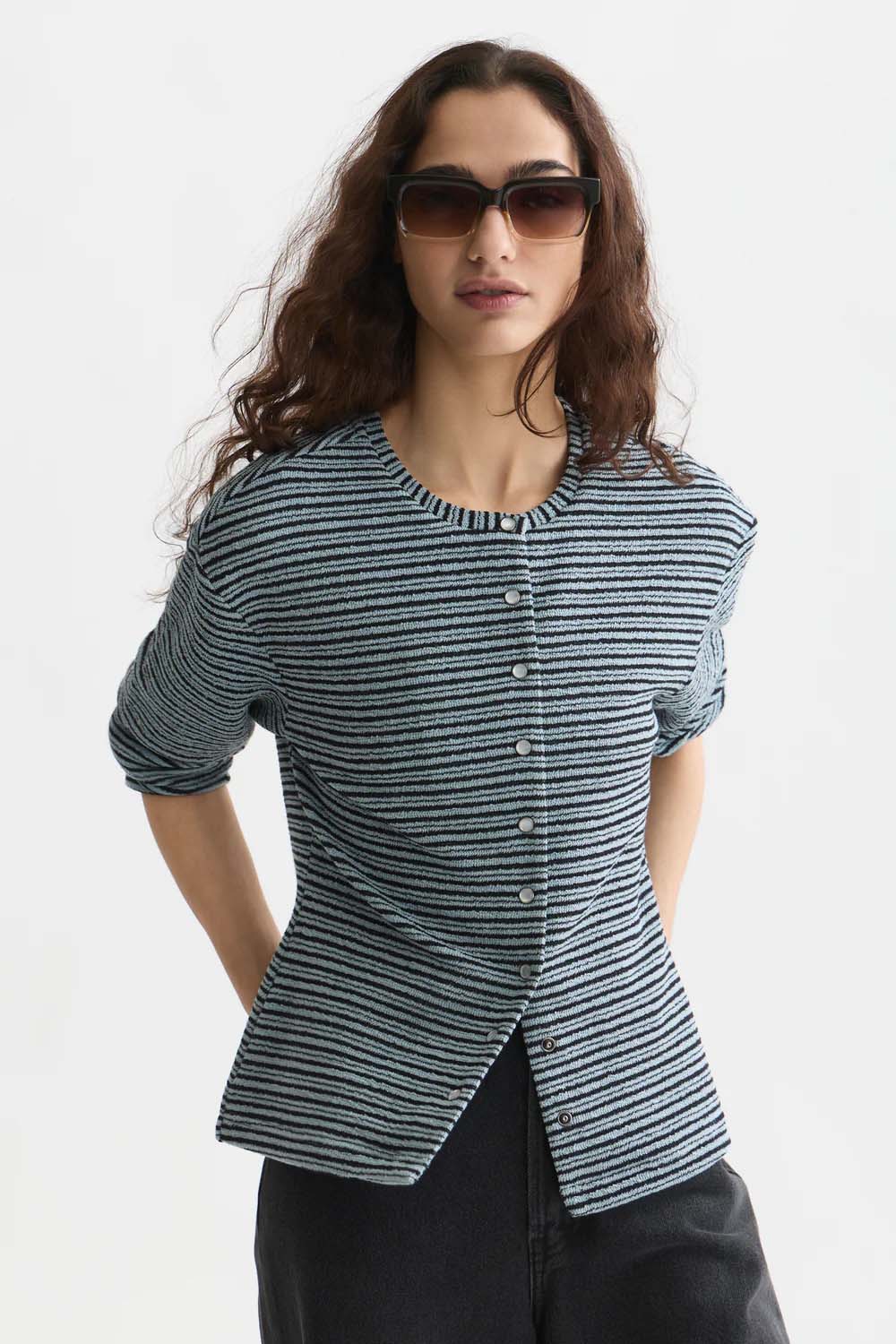 scotch and soda stripe button down sweater arona stripe front