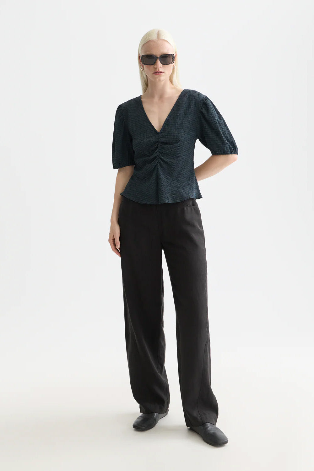 scotch and soda structured v neck top carbon