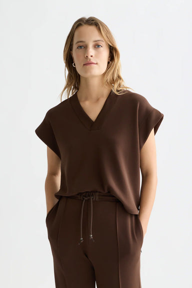 scotch and soda tencel v-neck sweatshirt hot fudge front