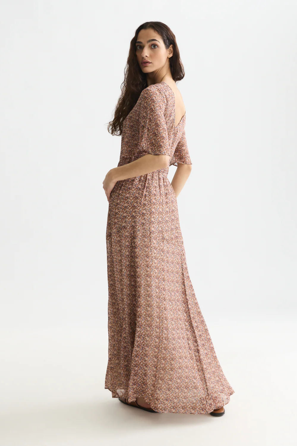 scotch and soda two way maxi dress tiles flower doeskin side