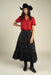Sendero Cheyenne Western Blouse in Crimson — Full-body view, styled