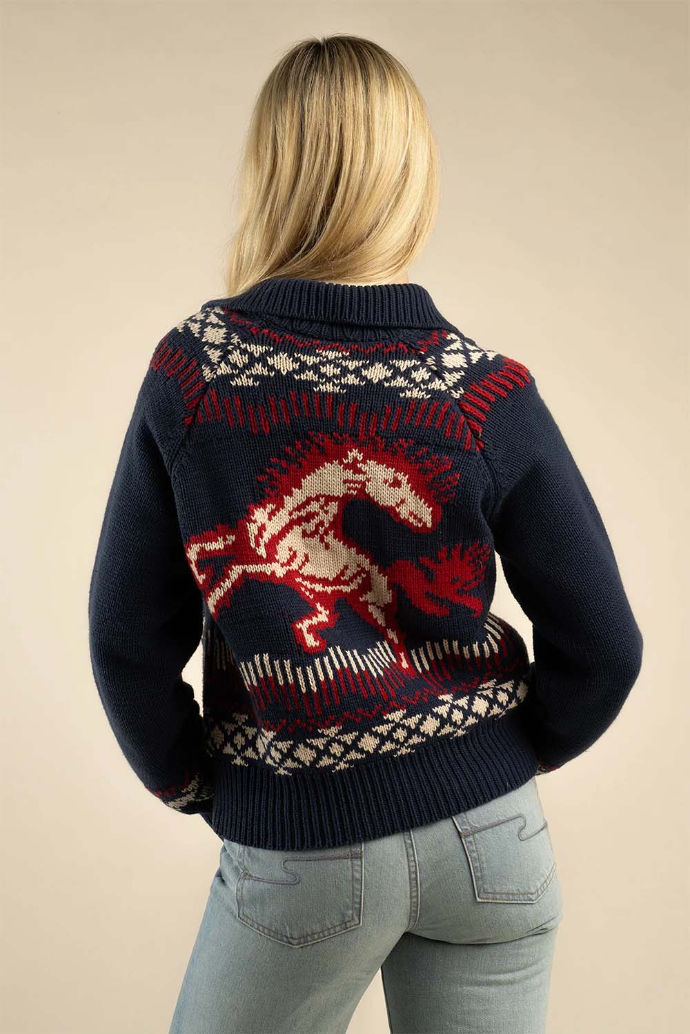 sendero cimarron cardigan navy back view