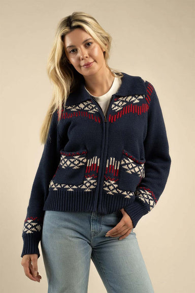 sendero cimarron cardigan navy front view