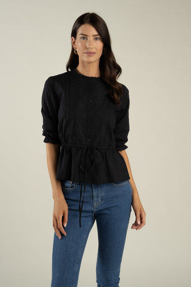 Sendero Josie Blouse in Black — Front view