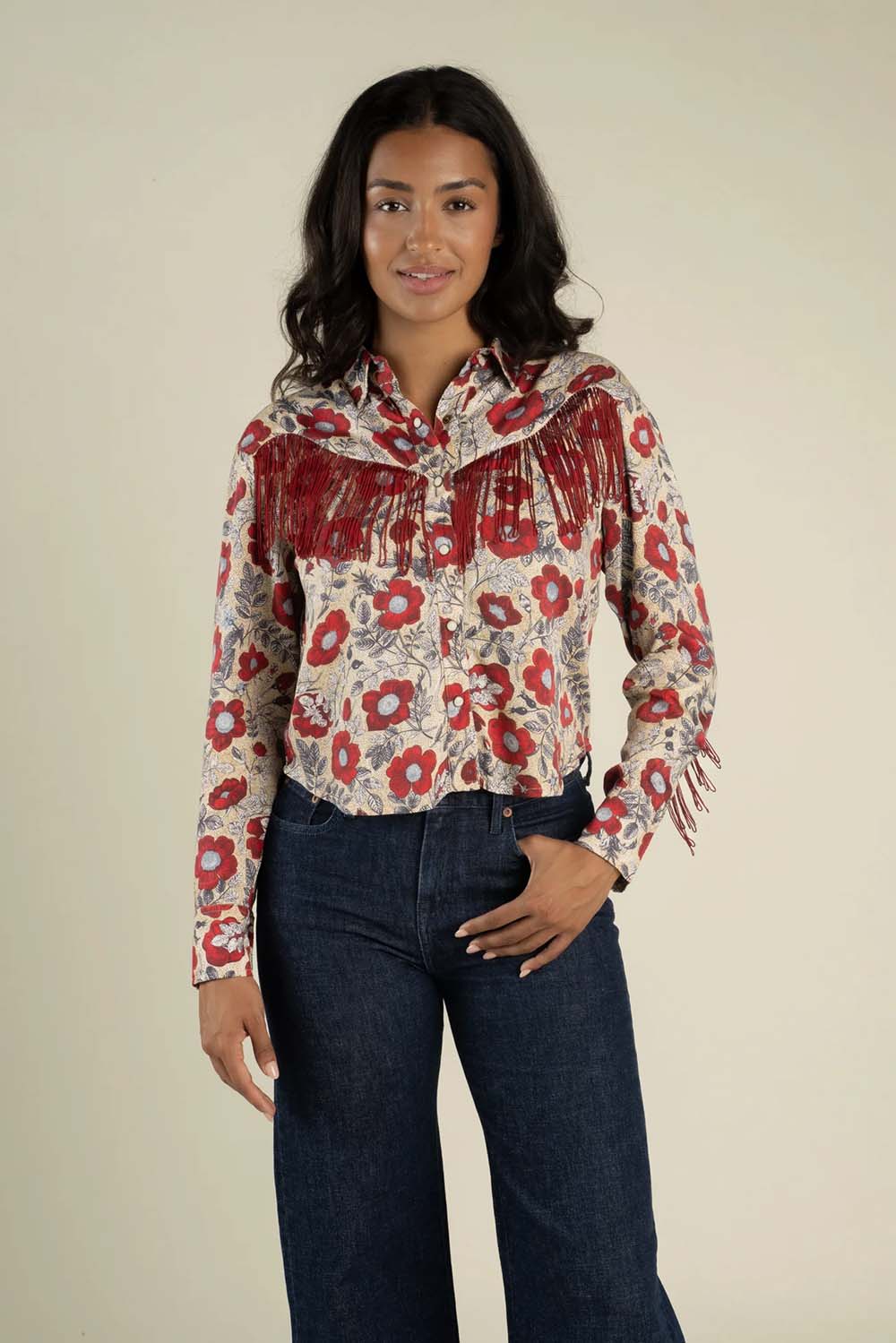 Sendero June Blouse in Desert Floral Rosado — Front view