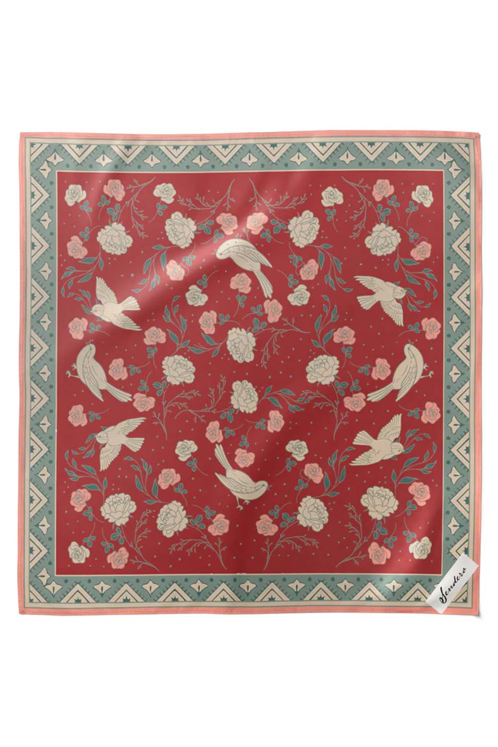 Sendero Rose Dove Bandana Scarf in Red/Teal — Flat-lay view