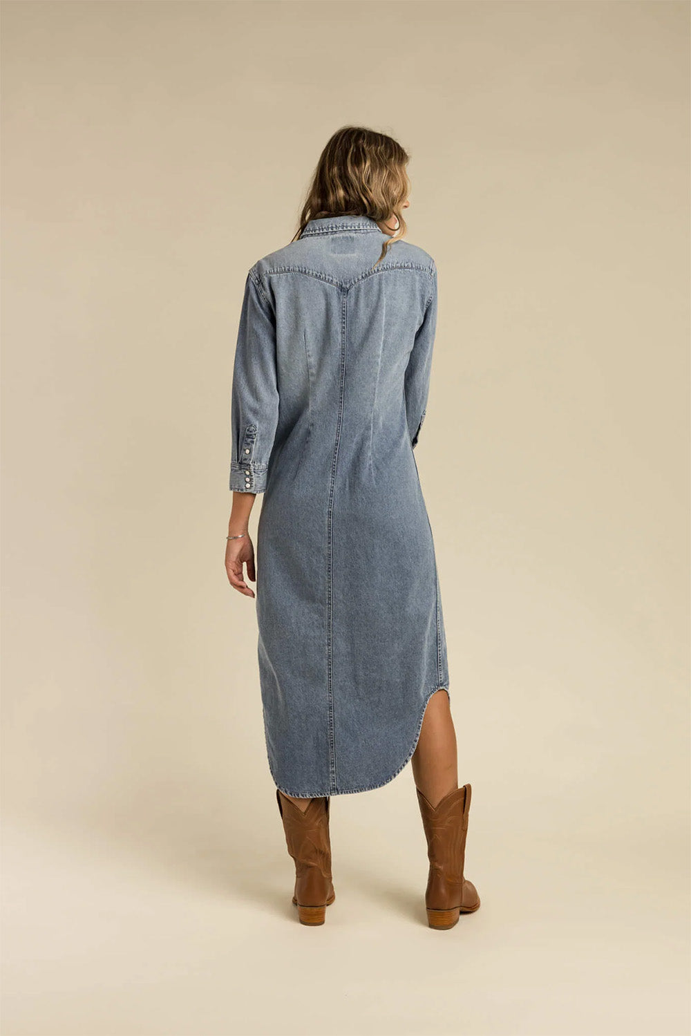 Sendero - Annie Pearl Snap Shirt Dress - Classic Denim - Back