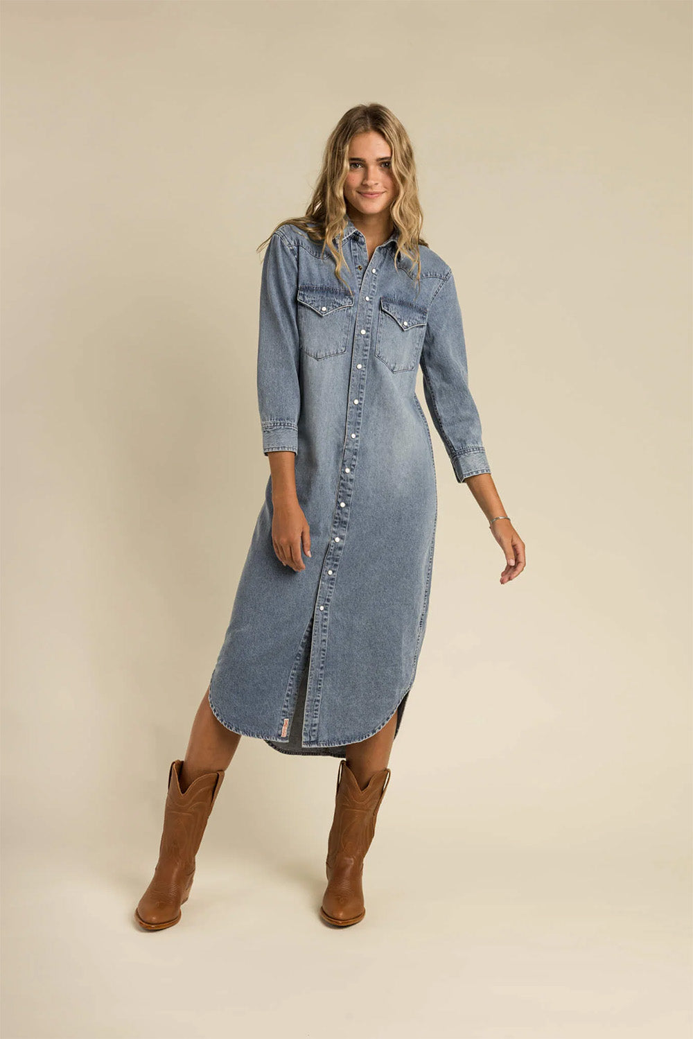 Sendero - Annie Pearl Snap Shirt Dress - Classic Denim - Front