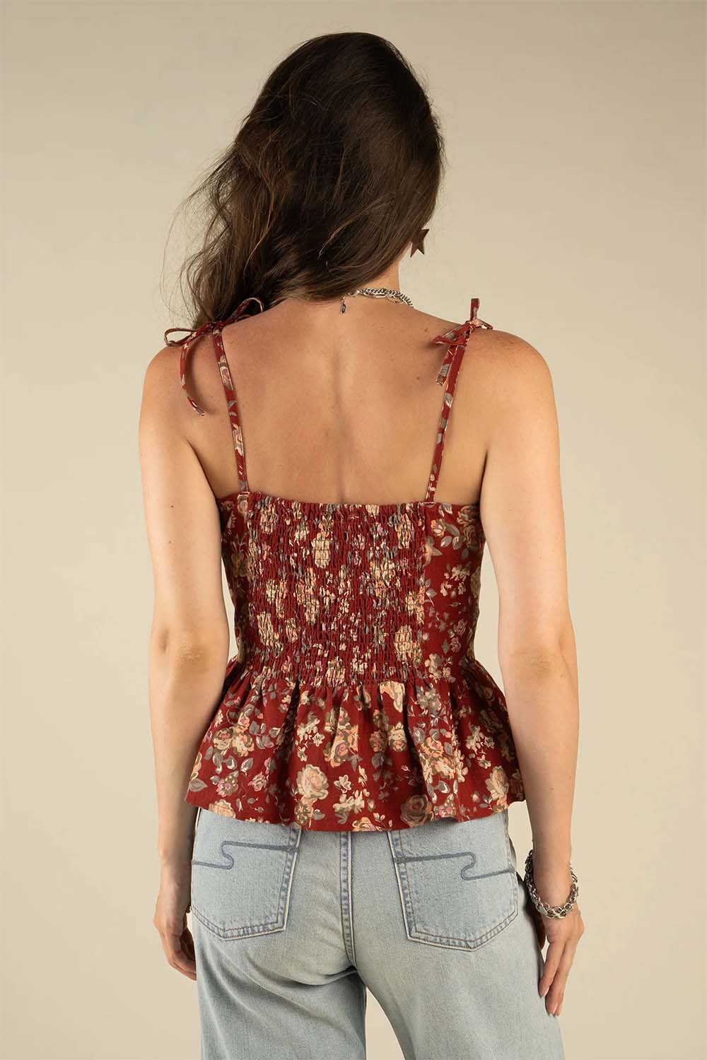 sendero clementine tie top texas rose red back