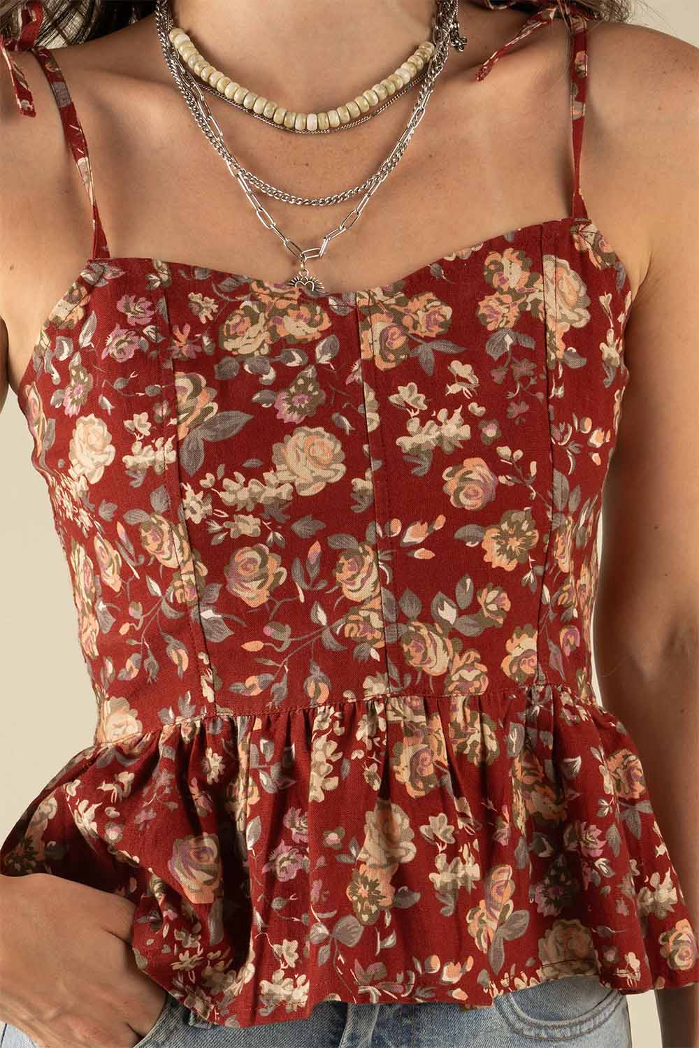 sendero clementine tie top texas rose red detail