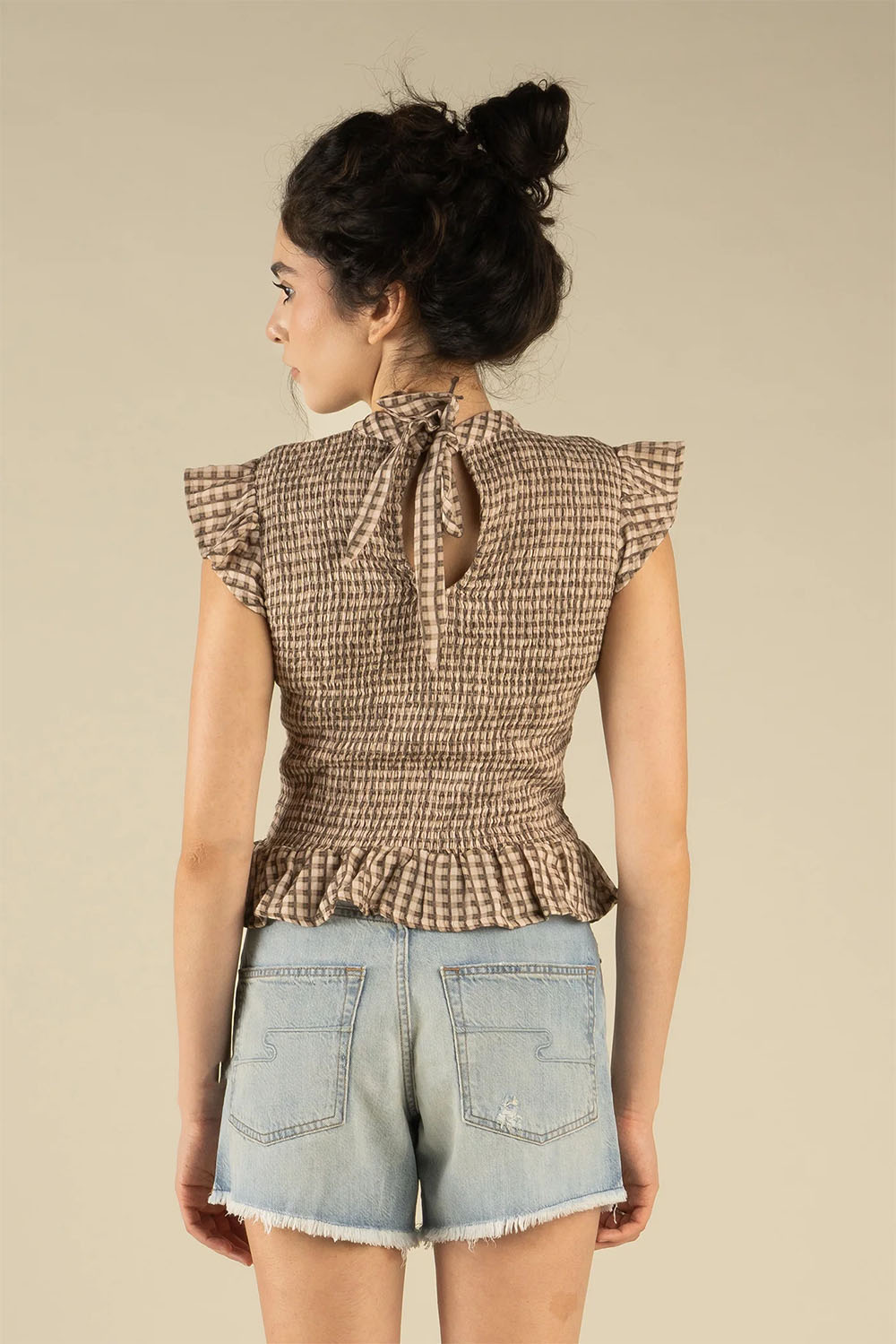 sendero hattie smock top brown cream back