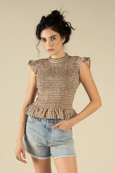 sendero hattie smock top brown cream front