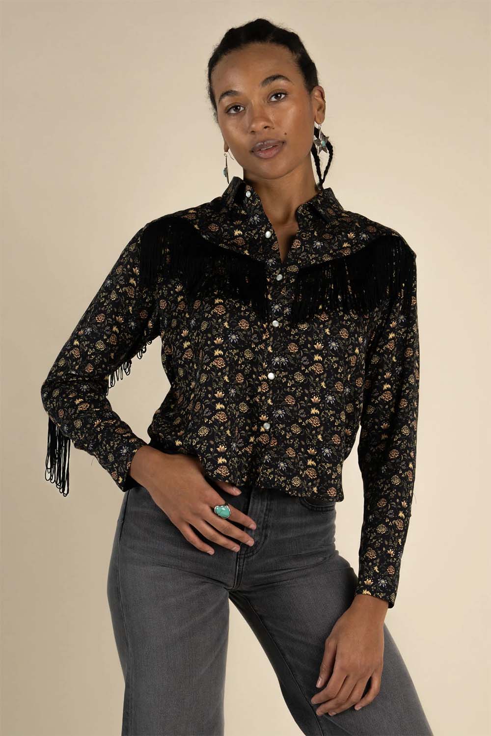 sendero june blouse black floral front