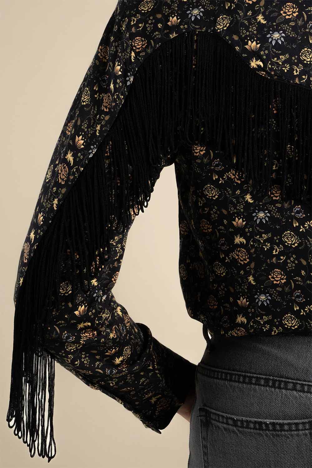 sendero june blouse black floral sleeve detail