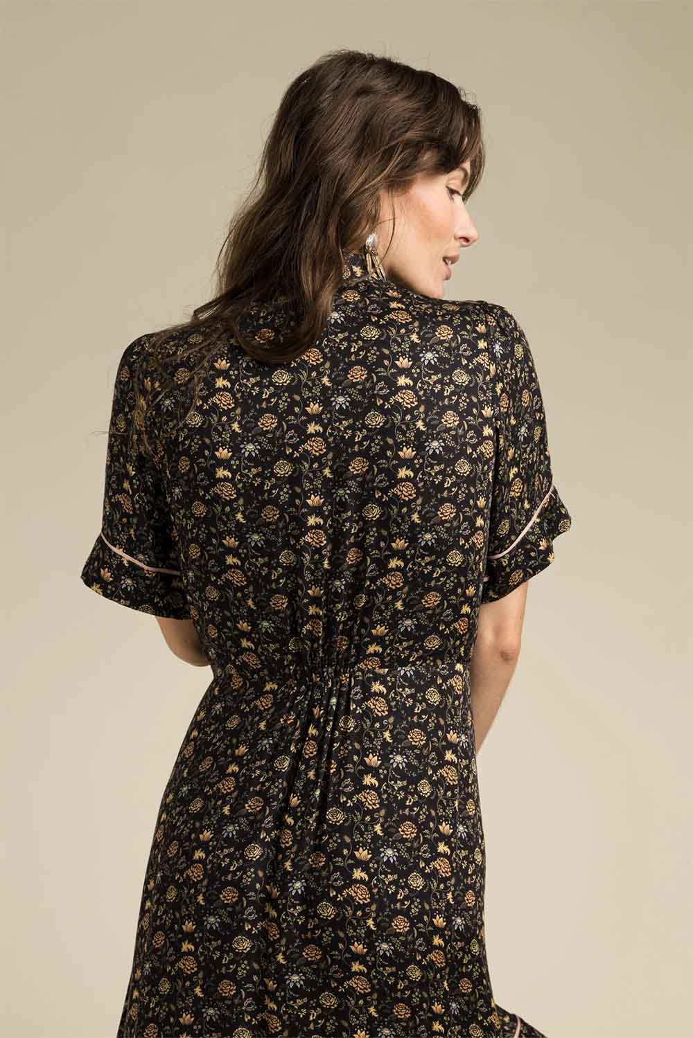 sendero la dahlia dress black floral back detail