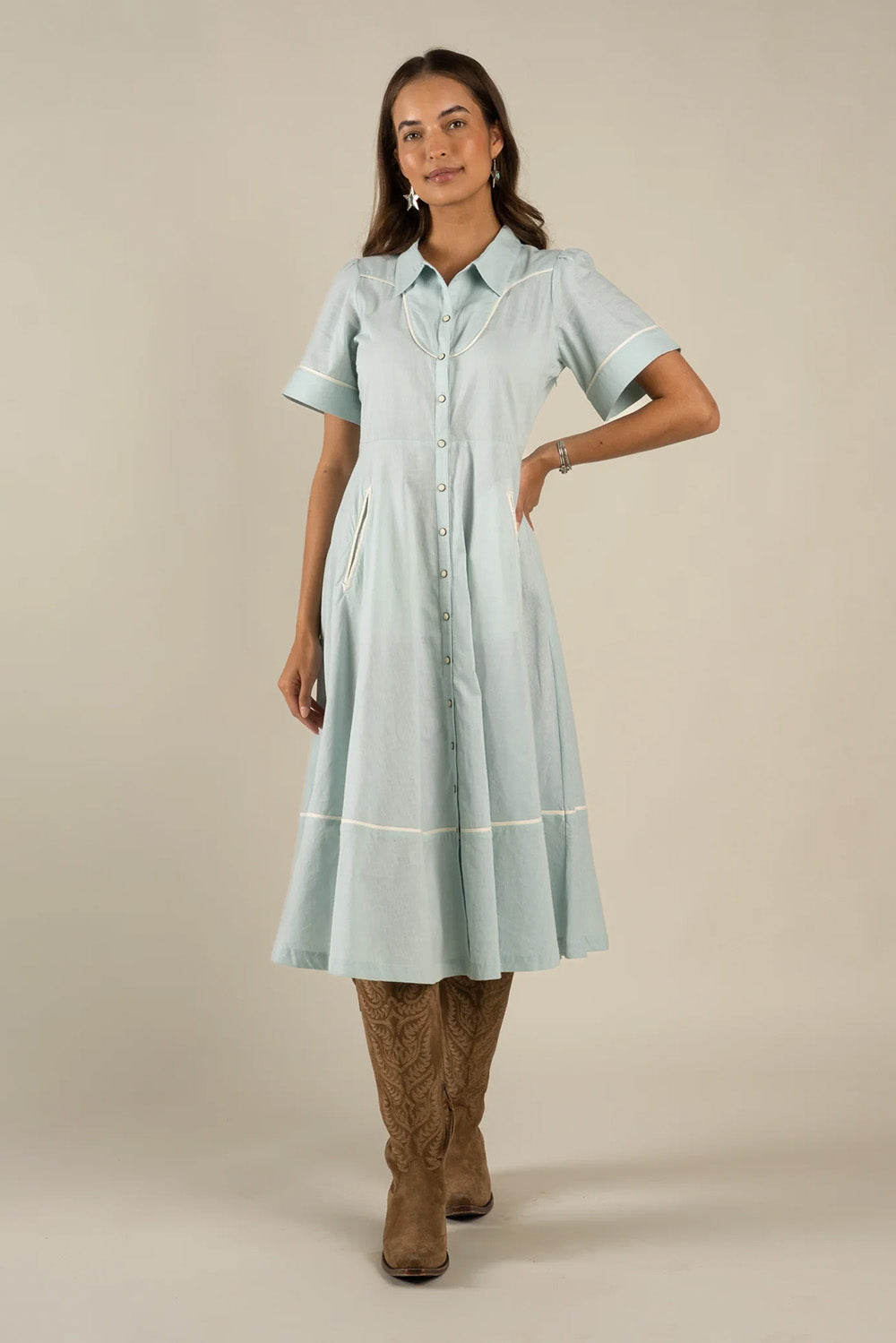 sendero la dahlia dress mistflower front