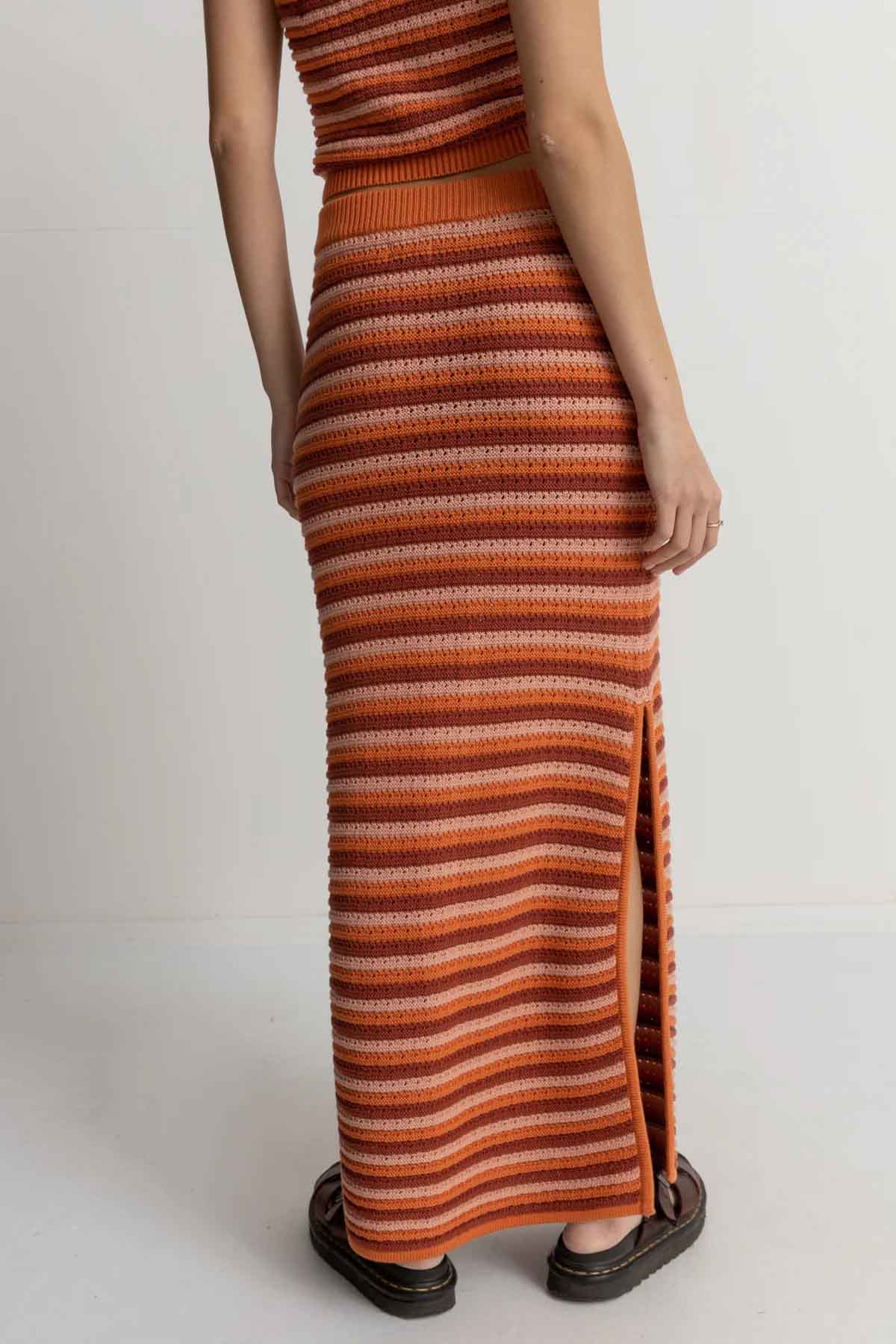 Rhythm - Spirit Stripe Midi Skirt - Coral - Back