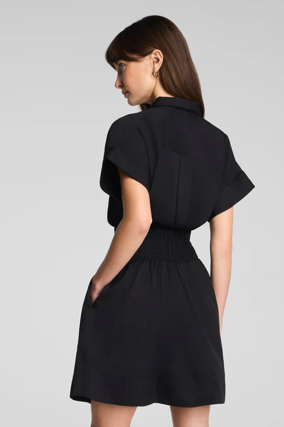 Poplin Smocked Mini Shirt Dress