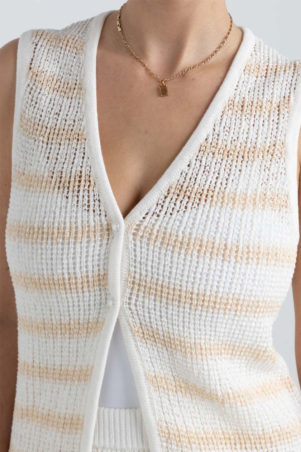Rhythm - Sol Stripe Longline Knit Vest - White - Detail
