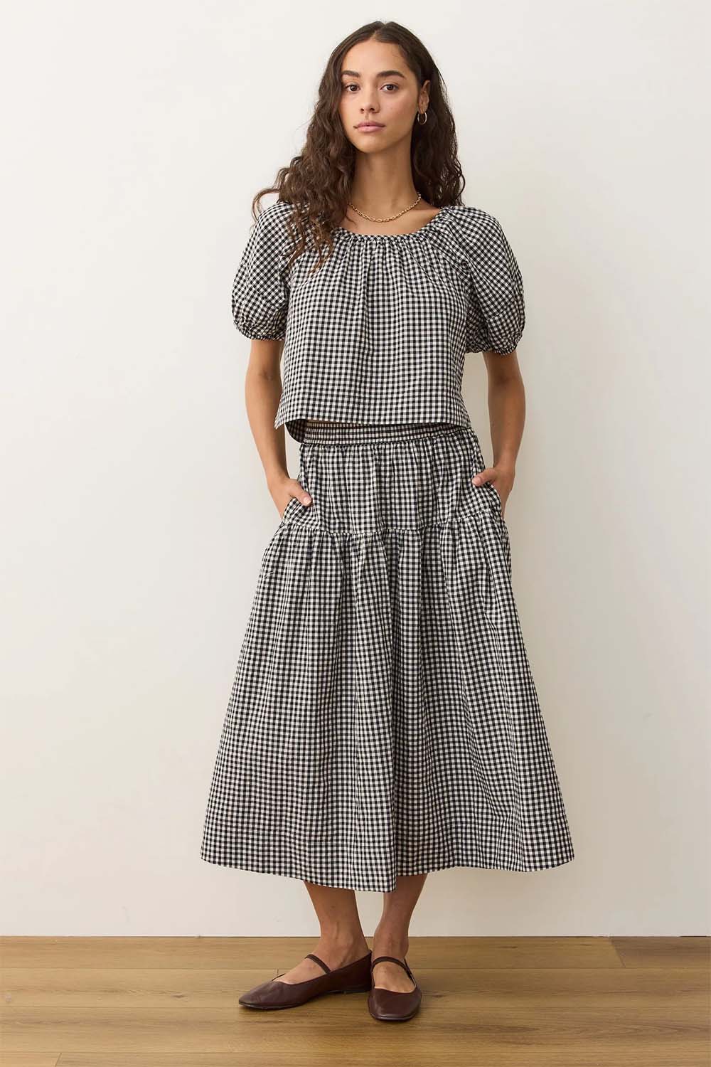 Marine Layer - Gia Poplin Blouse - Black/White Gingham