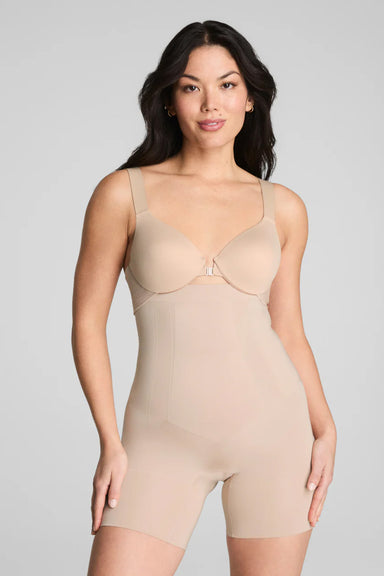 spanx oncore high waisted mid thigh in oat front view
