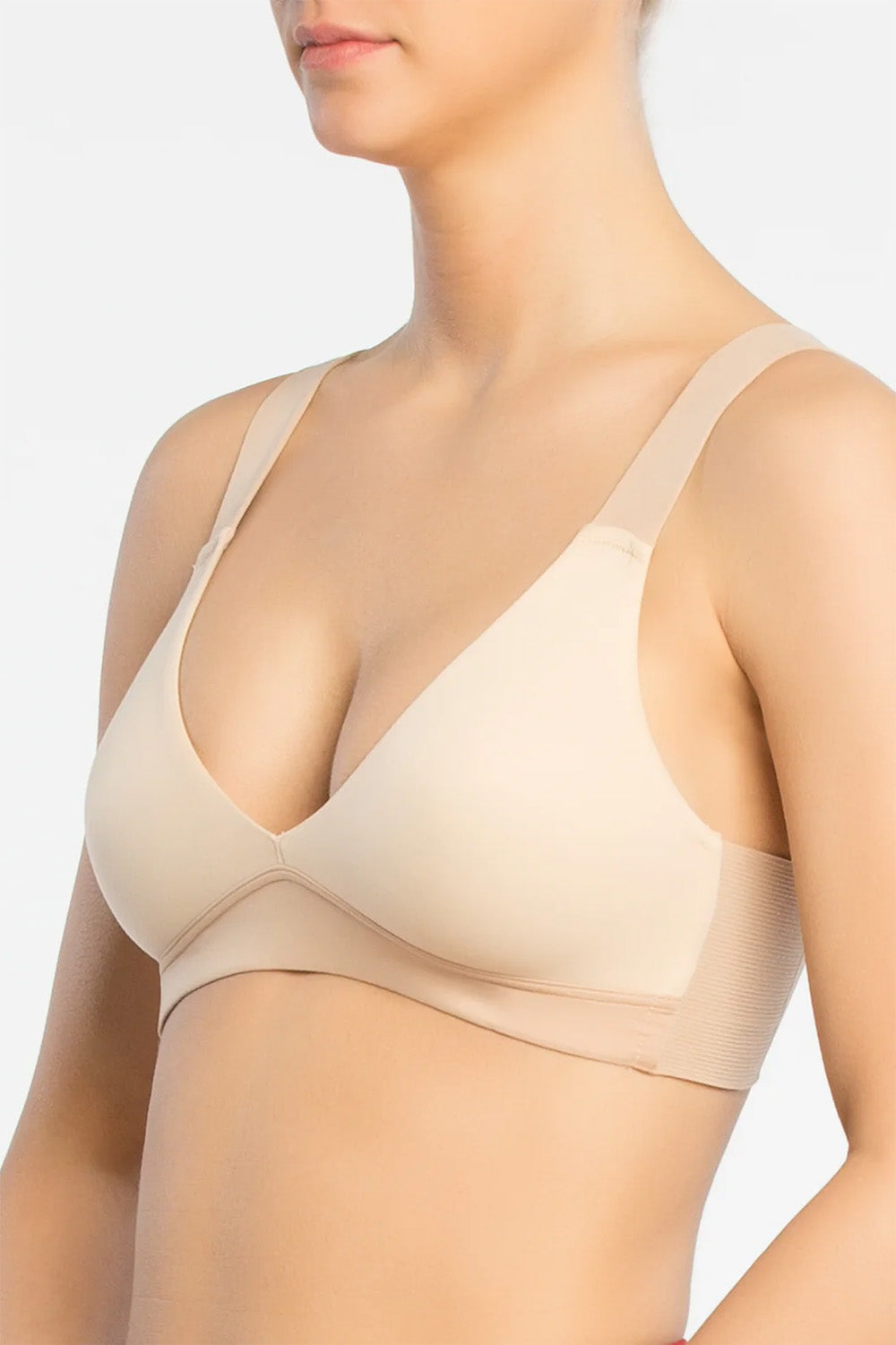 spanx unlined bralette in crem brulee and toasted oatmeal side view