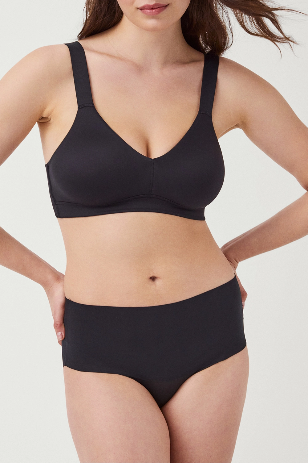 spanx unlined bralette in very black back  front view