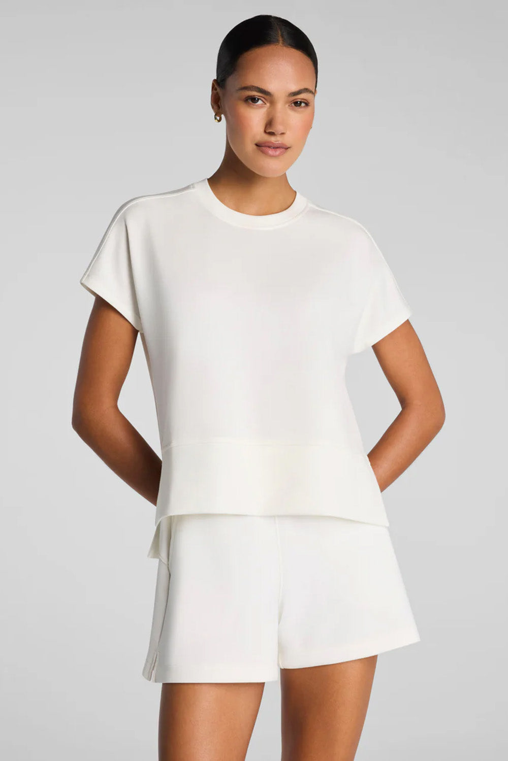 spanx airessentials crewneck tee powder front